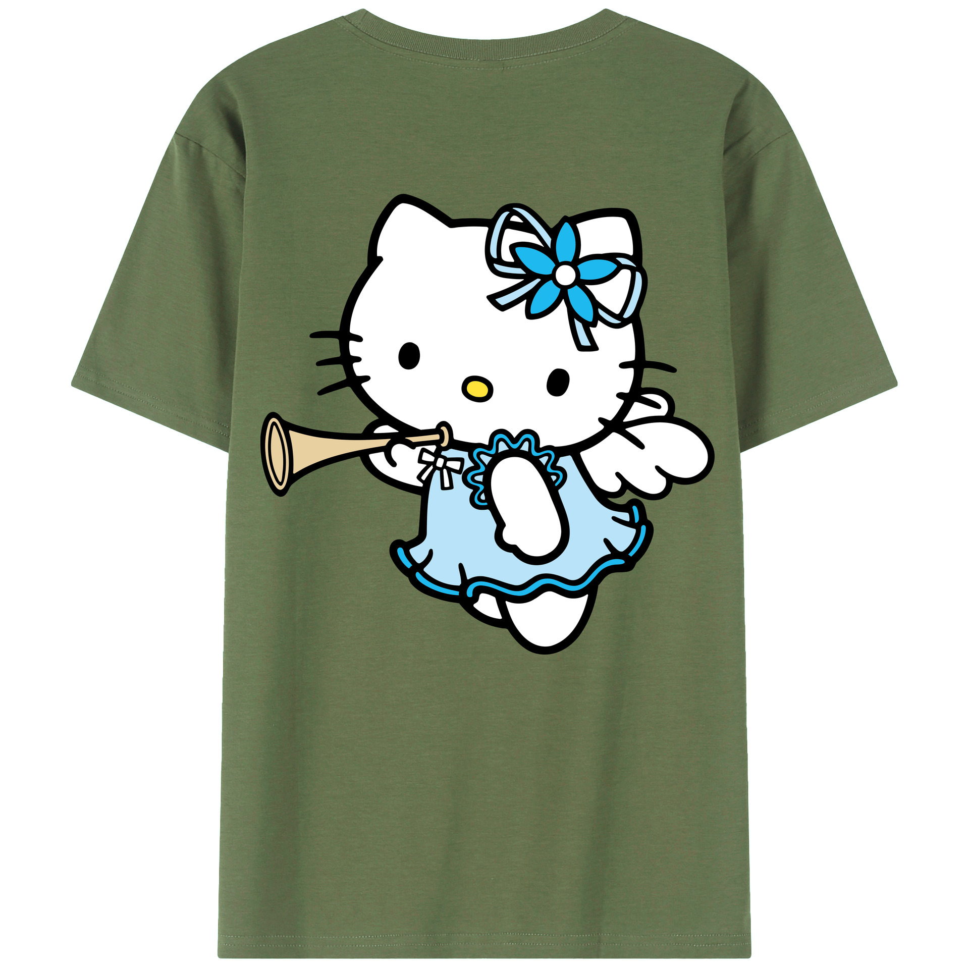 （画像用） Hello Kitty ハローキティ 綿100％ メンズ半袖Tシャツ（バックプリント） 通気性